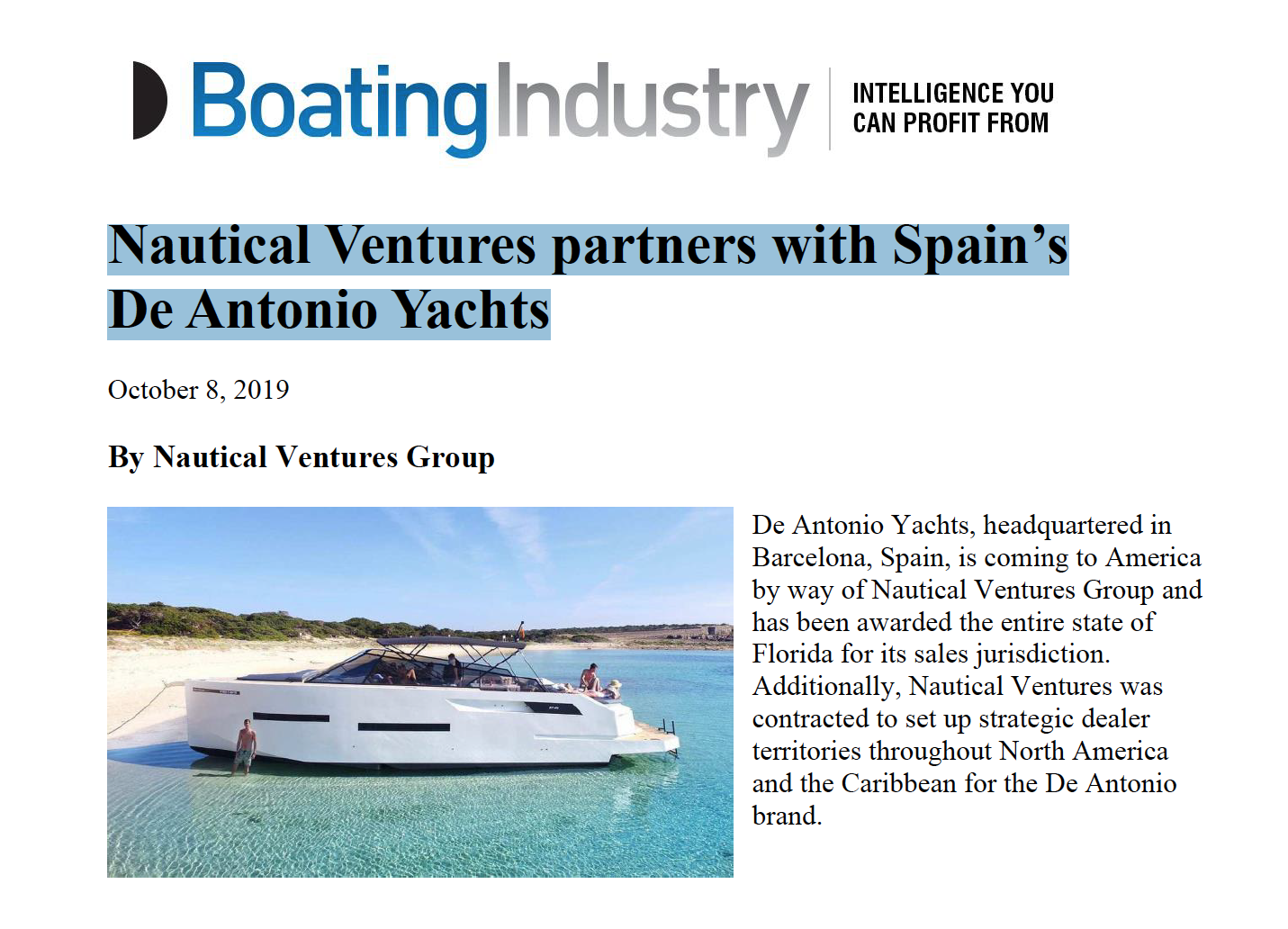 Nautical Ventures partners with Spain’s De Antonio Yachts